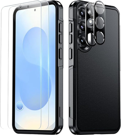 SPIDERCASE Designed for Samsung Galaxy S25 Plus Case, [10 FT Military Grade Drop Protection],2 Pack [Tempered Glass Screen Protector+Camera Lens Protector] Heavy Duty Shockproof Case,Black