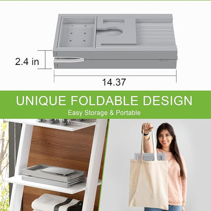 Bathtub Caddy Tray for Tub,Foldable Bath Table Trays,Bamboo Shelf with Book and Wine Glass Holder,Bathroom Accessories Suitable for Luxury Spa or Reading,Gray