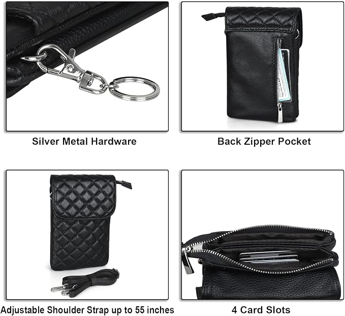 befen Genuine Leather Small Crossbody Bags for Women Cell Phone Bag Cross Body Purses,Silver Zipper