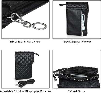 befen Genuine Leather Small Crossbody Bags for Women Cell Phone Bag Cross Body Purses,Silver Zipper