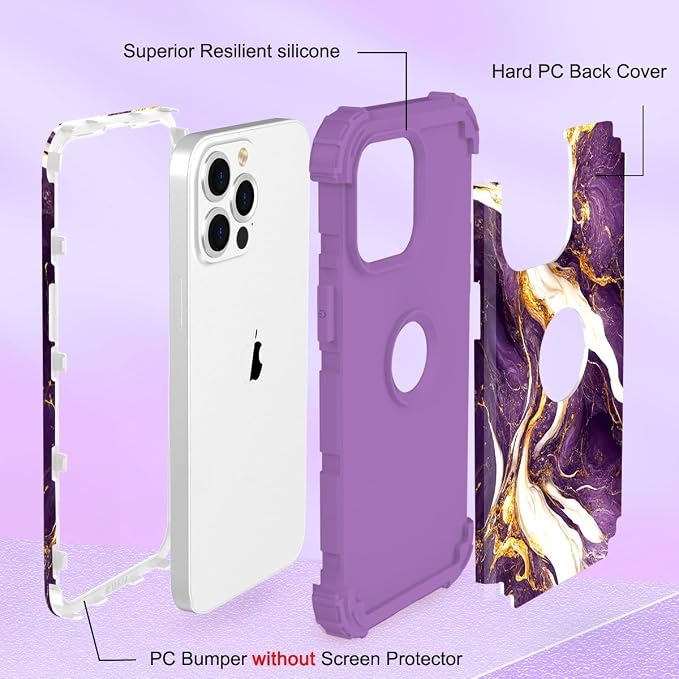 Hocase for iPhone 13 Pro Max Case, Heavy Duty Shockproof Protection Soft Silicone Rubber Bumper+Hard Plastic Hybrid Protective Case for iPhone 13 Pro Max (6.7") 2021 - Midnight Purple