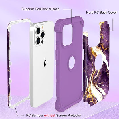 Hocase for iPhone 13 Pro Max Case, Heavy Duty Shockproof Protection Soft Silicone Rubber Bumper+Hard Plastic Hybrid Protective Case for iPhone 13 Pro Max (6.7") 2021 - Midnight Purple
