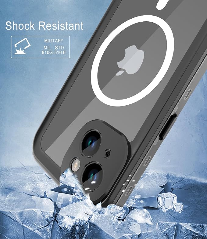 for iPhone 15 Case Waterproof | Shockproof Dust Proof Phone Case Cover with Screen Protector - Clear