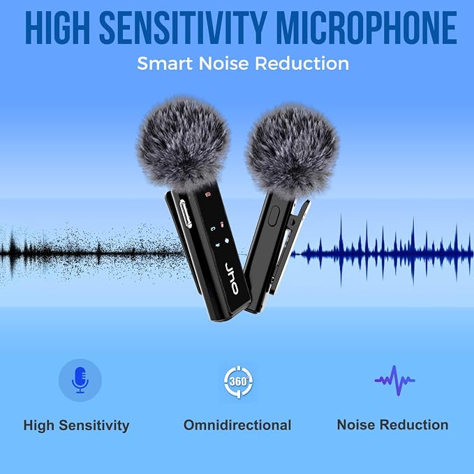 JHO Mini Microphone for iPhone & Android,16H Battery, Noise Cancelling Lavalier Microphone, Clip On Lapel Mic Pro for Content Creators Vlogging/YouTube/Tiktok/Streaming/Interview/Video Recording