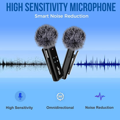 JHO Mini Microphone for iPhone & Android,16H Battery, Noise Cancelling Lavalier Microphone, Clip On Lapel Mic Pro for Content Creators Vlogging/YouTube/Tiktok/Streaming/Interview/Video Recording