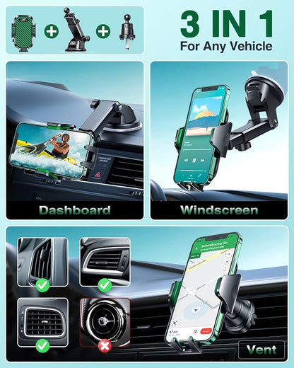 VANMASS Phone Holders for Your Car 2026 Ultimate Phone Mount Military-Grade Windshield Dashboard Vent【Newest Best Strongest】 Cell Phone Car Mount for iPhone 16 Pro Max 15 Samsung Android,Green
