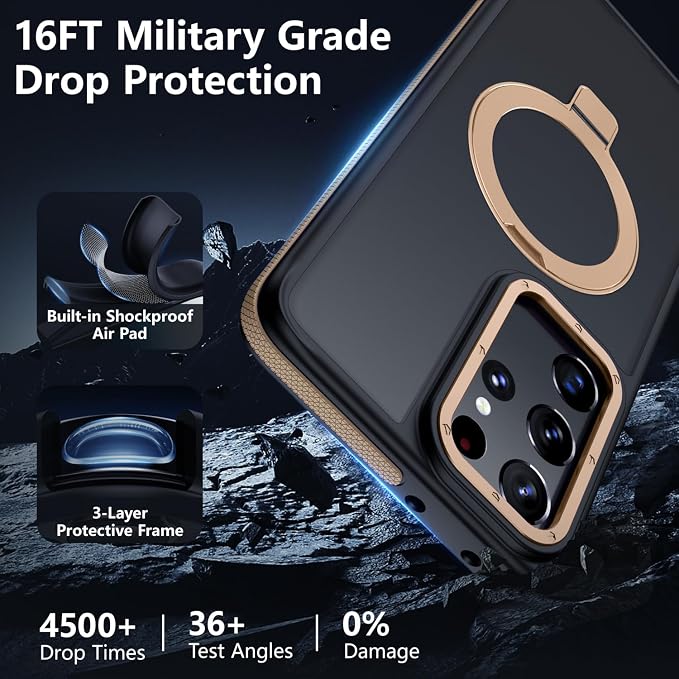 for Samsung Galaxy S21 Ultra Case, Magnetic Adjustable Ring Stand [Fit for Magsafe], [Military-Grade Shockproof Protection] Phone Case with Kickstand & Ring Holder (Desert Gold)