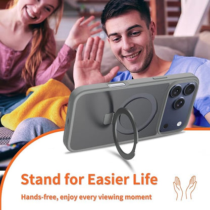Ultra-Magnetic Stand for iPhone 17 Pro Case [Military Drop Protection] [Compatible with MagSafe] Shockproof Translucent Matte Slim Ring Holder Case for iPhone 17 Pro (Gray)