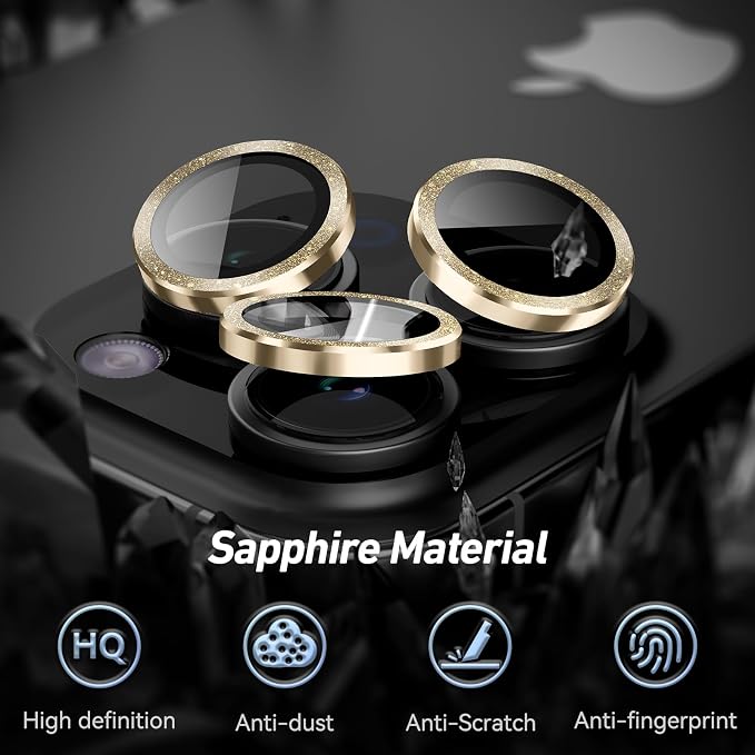Jeluse Camera Lens Protector for iPhone 17 Pro Max/17 Pro/16 Pro Max/16 Pro/15 Pro Max/15 Pro/14 Pro Max/14 Pro, 9H Tempered Glass Screen Protector Cover Alignment Kit Metal Individual Ring