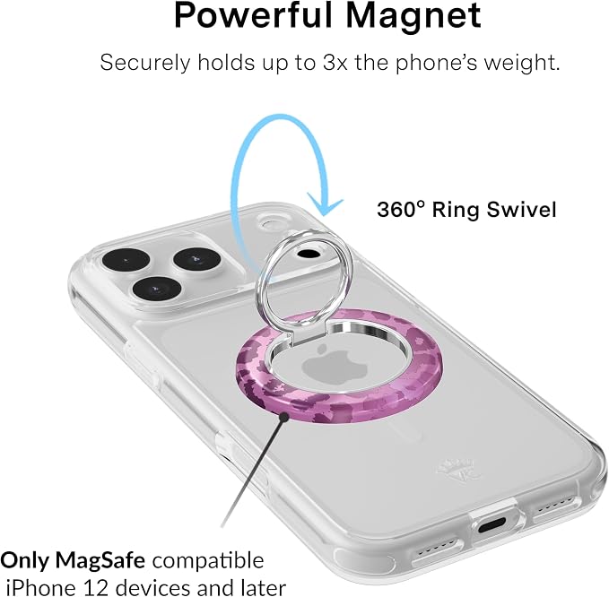 VELVET CAVIAR Compatible with MagSafe Phone Grip 2.0 | Cute Magnetic Ring Holder | Finger Loop Kickstand | Pop On Accessory for iPhone 17, 16, 15, 14, 13, 12 | Amethyst Leopard