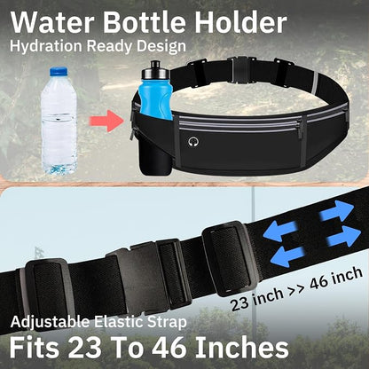 Running Belt with 500ml Water Bottle Holder Slim Waist Pack Fanny Pack Phone Holder Water Resistant Reflective Adjustable Elastic Strap Lightweight Capacity Running Waist Bag (Gray)