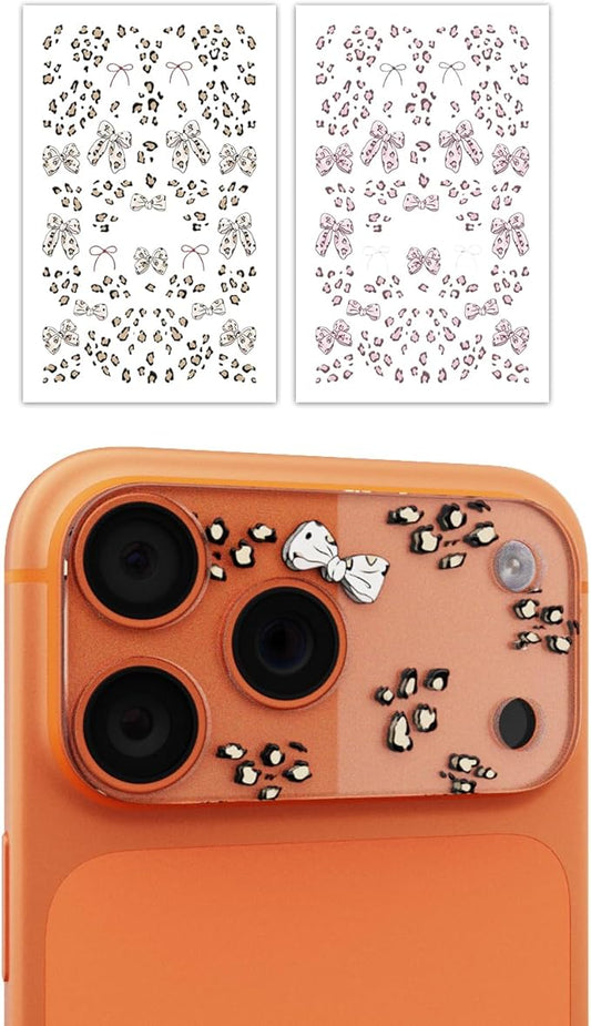 2-Pack Camera Lens Protector for iPhone 17 Pro, Premium Acrylic Cover, Case Friendly, Lens Opening Design, No Affect on Night Shots, Featuring DIY Cartoon Stickers - Leopard Print