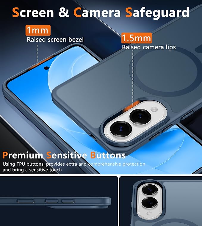 FNTCASE for Samsung Galaxy S25 Edge Case: [Compatible with Magsafe] Translucent Matte Cases with [Screen Protector] Military Grade Shockproof Protective Magnetic Phone Cover (Blue 6.7 inch)