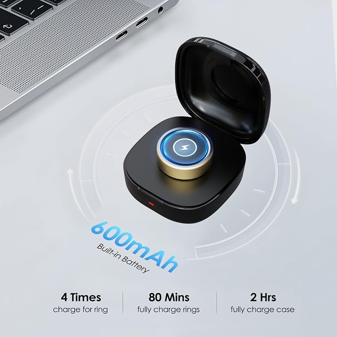 600mAh Wireless Charging Case Compatible with Oura Ring Gen4 Charger Portable Travel Charging Box for Smart Ring, Fast Charging Dock with USB-C Cable (Black, Size 12)
