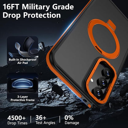 for Samsung Galaxy S23 FE Case, Magnetic Adjustable Ring Stand [Fit for Magsafe], [Military-Grade Shockproof Protection] Phone Case with Kickstand&Ring Holder (Orange)