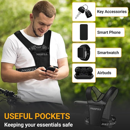 Running Vest Phone Holder - Reflective Running Vest for Men & Women - Adjustable & Breathable Design - Best Chest Pack Gear with Multiple Pockets for Phone, Water Bottle & Other Accessories