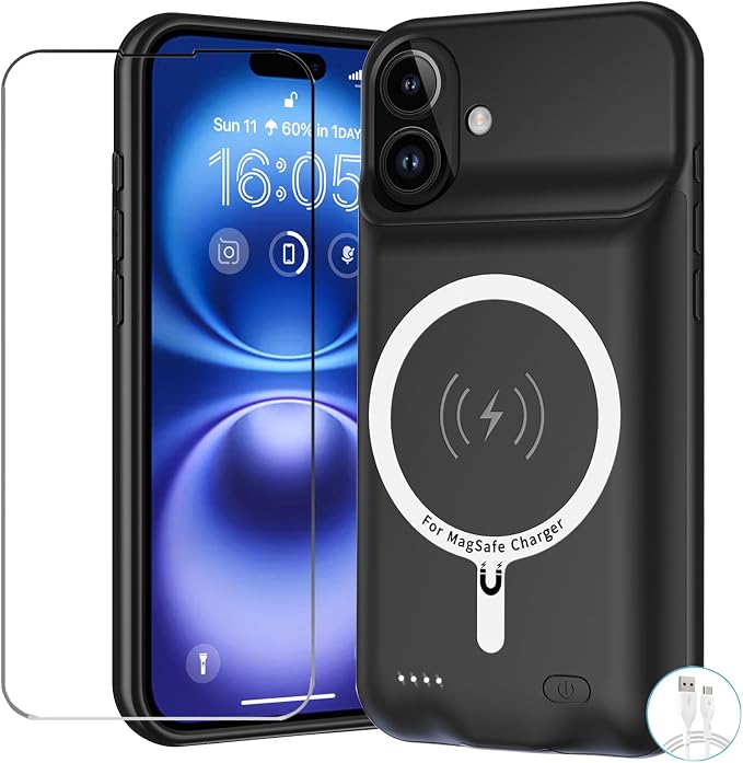 Battery Case for iPhone 16 Plus, Upgraded 12000mAh Pack Rechargeable Charger Case with Wireless Charging Compatible for iPhone 16 Plus (6.7 inch) External Battery Charging Case (Black)