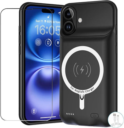 Battery Case for iPhone 16 Plus, Upgraded 12000mAh Pack Rechargeable Charger Case with Wireless Charging Compatible for iPhone 16 Plus (6.7 inch) External Battery Charging Case (Black)