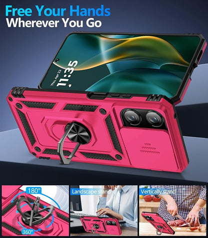 Taisairu for Motorola Moto G 2025/G 2026/G Play 2026 Case with Screen Protector & Slide Camera Lens Cover, Built-in Ring Stand Case for Moto G 2026/G 2025/G Play 2026 (Hot Pink)