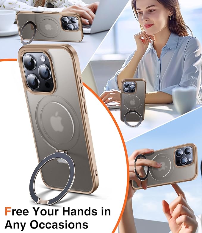 Chicfun 3-in-1 [Magnetic+Kickstand+Ring Holder] for iPhone 16 Pro Case with Stand Ring Holder,Compatible with MagSafe, Military Shockproof Kickstand Case iPhone 16 Pro Desert Titanium