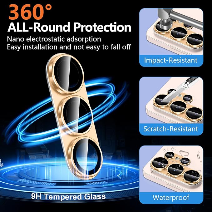 for Samsung Galaxy S26 Ultra Camera Lens Protector, Electroplated Matte Back with 9H Tempered Glass Lens Protector, [Strong Adsorption] [Case-Friendly] Metal Ring HD Clear Lens Cover, Gold