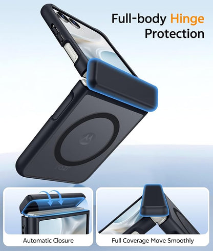 FNTCASE for Motorola Razr 2026/2025 Case, Fit for Magsafe, Hinge Protection | Screen Protector, Translucent Matte Magnetic Back, 18FT Military Grade Drop Proof, Protective Phone Cover, Black