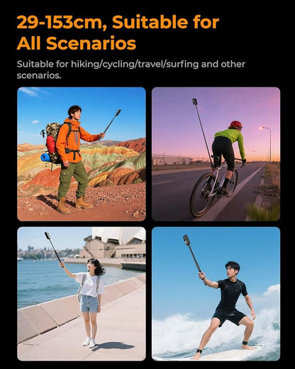 K&F CONCEPT 60inch/153cm Invisible Selfie Stick, Extension Long Pole Compatible with Insta360 X5/X4/X3 GoPro Hero 13/12/11 DJI OSMO Action 3/4/5/6 360 Pocket 3, 1/4" Extended Monopod with Adapter