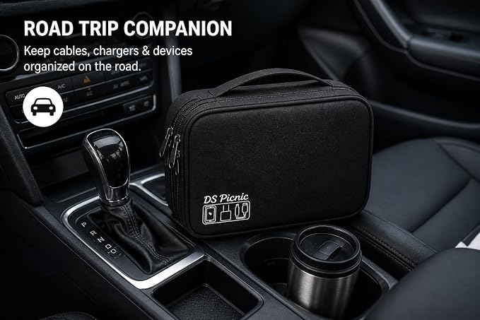 Electronic Organizer Travel Essentials Case, Waterproof Double Layer Cable Storage Pouch Bag for Charger, USB Cords, Power Bank, Phone Mouse SD Card Earphone Camera, Tablet (Up to 11 inch)