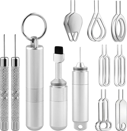 Alloy Steel SIM Card Tray Removal Tool with Cleaning Brush & Keyring, 2 in 1 EDC Portable Keychain Eject Pins Reset Needle Opener Cleaning Pen foriPhoneAirpodsiPadSamsungGalaxy