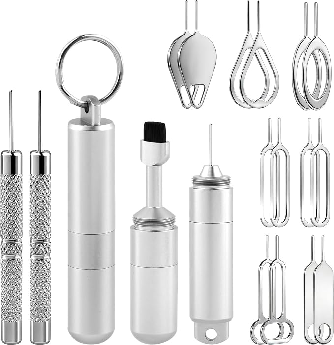 2 in 1 SIM Card Eject Tool with Cleaning Brush & Keyring, Eject Pin and Reset Needle for Smartphone, Tablet, Router, Portable Multi-Tool Keychain