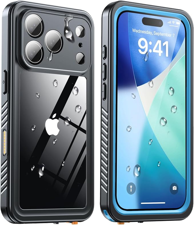 ANTSHARE for iPhone 17 Pro Case, IP68 Waterproof Shockproof Case, [Built-in Screen Protector] - 12 FT Military Dropproof - Full Body Heavy Duty Rugged Phone Cover 6.3 inches - Blue/Clear