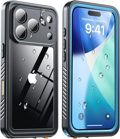 ANTSHARE for iPhone 17 Pro Case, IP68 Waterproof Shockproof Case, [Built-in Screen Protector] - 12 FT Military Dropproof - Full Body Heavy Duty Rugged Phone Cover 6.3 inches - Blue/Clear