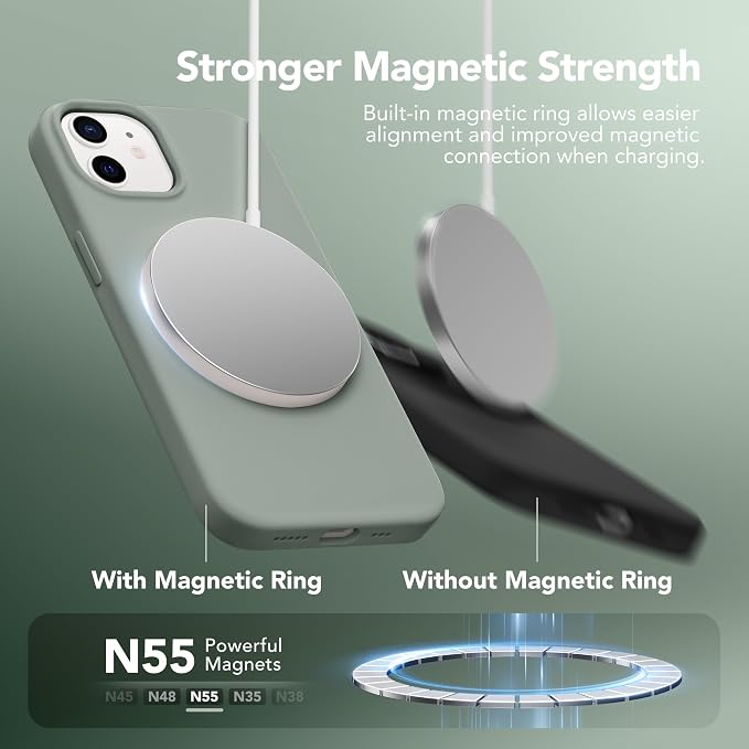 GONEZ Magnetic for iPhone 12 Case / 12 Pro Case, Compatible with MagSafe, [Screen Protector + Camera Lens Protector], Silicone Shockproof Anti-Scratch Protective Phone Case 6.1 inch, Calke Green