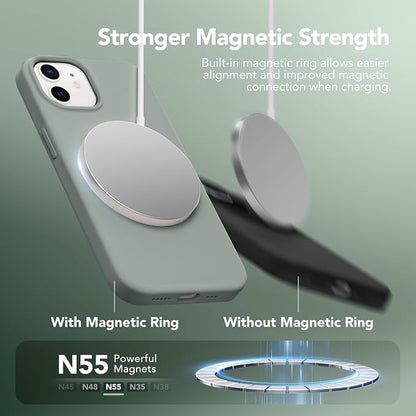 GONEZ Magnetic for iPhone 12 Case / 12 Pro Case, Compatible with MagSafe, [Screen Protector + Camera Lens Protector], Silicone Shockproof Anti-Scratch Protective Phone Case 6.1 inch, Calke Green
