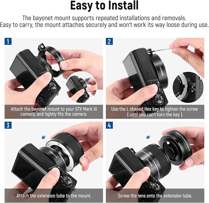 NEEWER Wide Angle Lens Compatible with Canon G7X Mark III Camera, 2 in 1 18mm HD Wide Angle & 10x Macro Additional Lens with Extension Tube, Bayonet Mount Lens Adapter, Cleaning Cloth