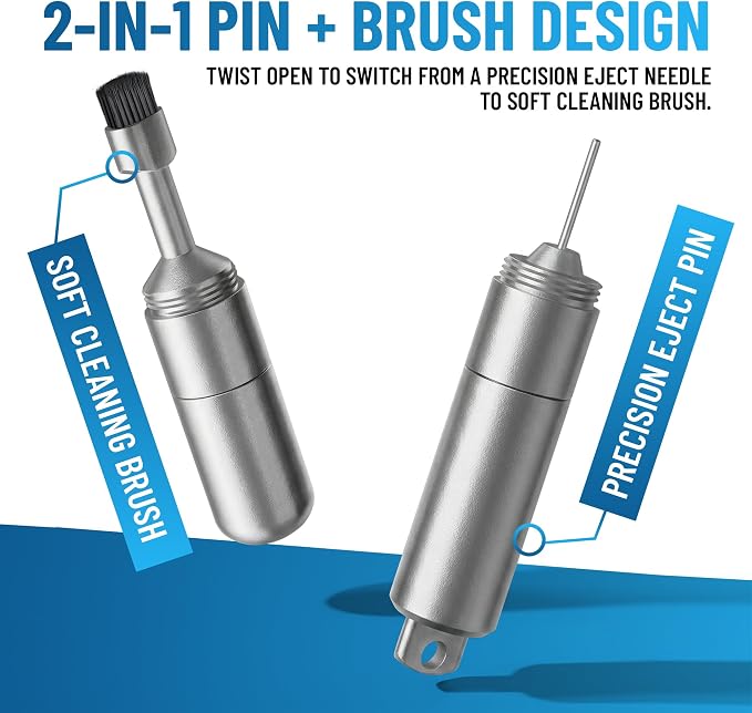 PortPlugs SIM Tray Ejector Tool + Charging Port Cleaning Brush for Phones & Earbuds - SIM Card Removal Tool, Reset Pin, AirPods Utility