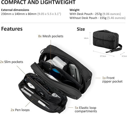 Travel Organizer Pouch Electronic Accessories Carry Case Waterproof Double Layers All-in-One for Cord, Phone, Airpods, USB Flash Drive for Men Women, Portable Charger Organizer (Black)