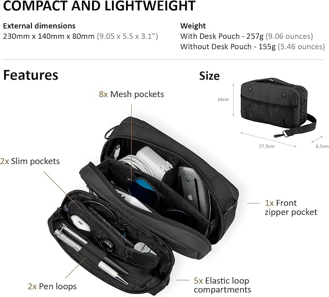 Travel Organizer Pouch Electronic Accessories Carry Case Waterproof Double Layers All-in-One for Cord, Phone, Airpods, USB Flash Drive for Men Women, Portable Charger Organizer (Grey)