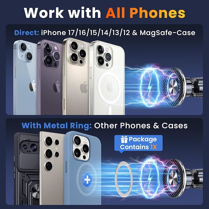 for MagSafe Car Mount Magnetic Phone Holder for Car [2026 Upgraded 22X Magnets & Double-Hooks] Phone Holders for Your Car Stand for Dashboard Vent GPS for iPhone 17/16/15/14/13 Android etc