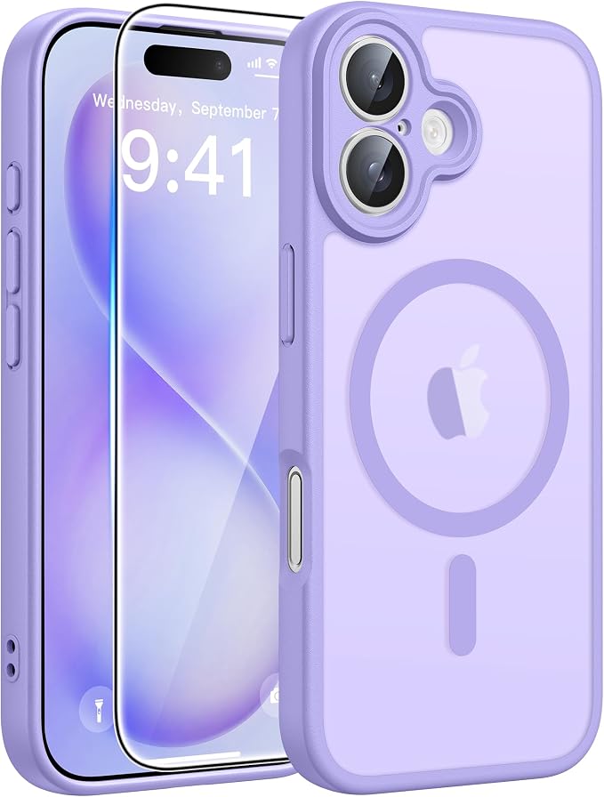 FNTCASE for iPhone 16 Plus Case: [Compatible with Magsafe] Translucent Matte Cases with [Full Camera Protection] [Screen Protector] Military Grade Shockproof Protective Phone Cover - Light Purple