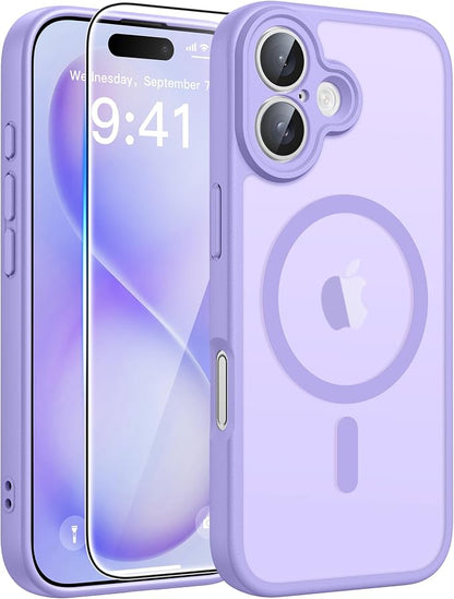 FNTCASE for iPhone 16 Plus Case: [Compatible with Magsafe] Translucent Matte Cases with [Full Camera Protection] [Screen Protector] Military Grade Shockproof Protective Phone Cover - Light Purple
