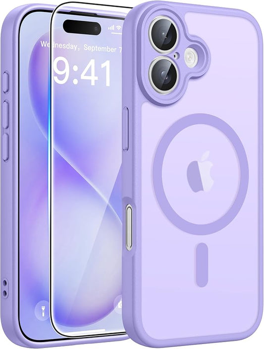 FNTCASE for iPhone 16 Plus Case: [Compatible with Magsafe] Translucent Matte Cases with [Full Camera Protection] [Screen Protector] Military Grade Shockproof Protective Phone Cover - Light Purple