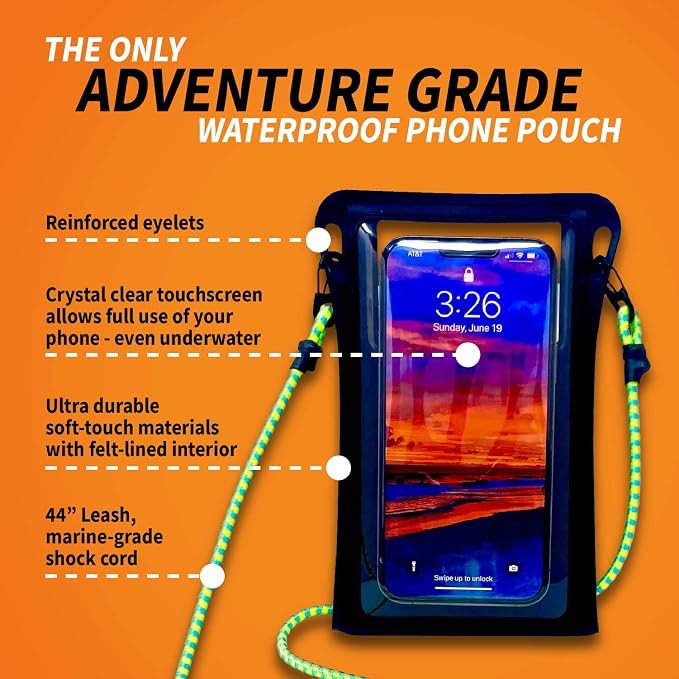 Stash7 Waterproof Phone Pouch w/Long Lanyard | IPX8 Adventure Grade Cellphone Dry Bag Case, Fits iPhone 15 Pro Max,14 Pro Max, 13 Pro Max, XS, XR, Galaxy S21, for Snorkeling, Kayaking, Cruise Black