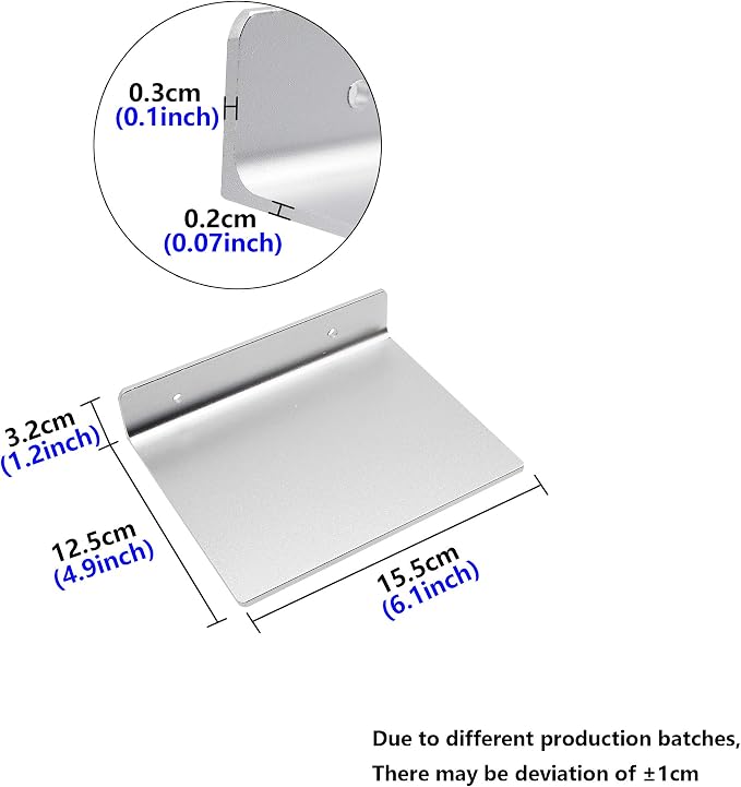 SinLoon 6 Inch Small Shelf in Flat Satin Aluminum Bathroom Shelf Wall Mount for Small Speaker Smartphone, Tablet, Toiletries (Silver)
