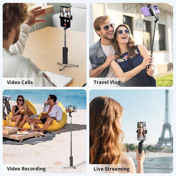 yAyusi Extendable Mini Selfie Stick Tripod with Remote, Pocket Size Portable Tripod for iPhone, Small Compact Phone Selfie Stick Tripods Mount for Travel/Vlog/Video Recording/Live Streaming (Black)