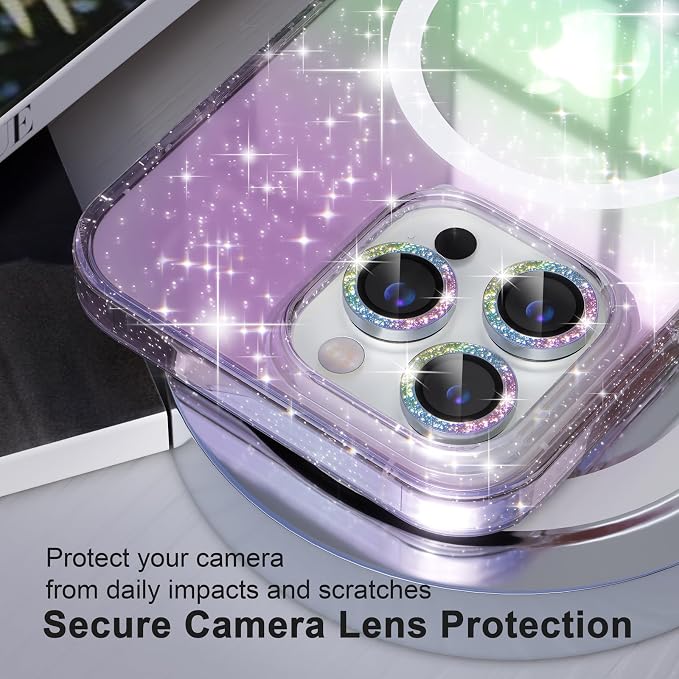 Choiche for iPhone 15 Pro Max Case Magnetic, Women Clear Glitter Bling Sparkly Case, [3xDiamond Camera Lens Protectors] [2xTempered Glass Screen Protectors] [Compatible MagSafe] (Glitter Colorful)