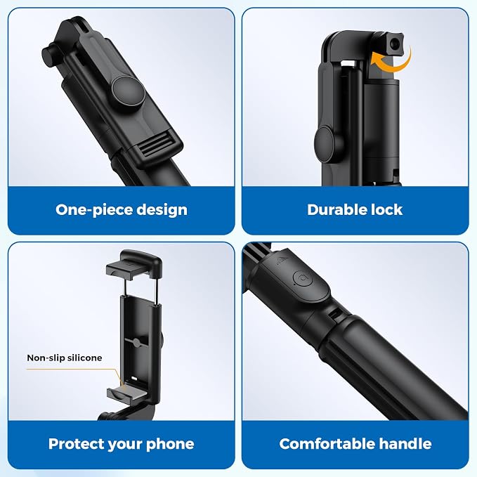 Selfie Stick Tripod, Retractable Selfie Stick Tripod with Wireless Remote Control, for Photograph, Live Streaming, Video Recording, Compatible with Android, iPhone and More