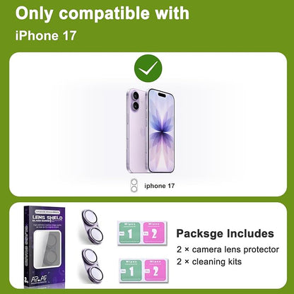 2-Pack Shatterproof Camera Lens Protector for iPhone 17 |AR Tempered Glass Strong Adsorption Metal Camera Cover Screen(Light Purple)