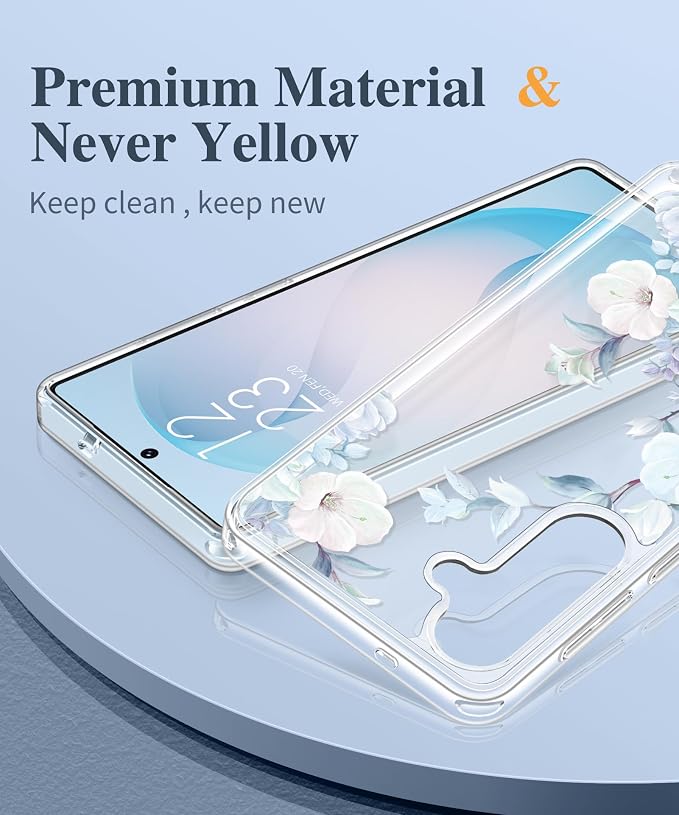 GVIEWIN for Samsung Galaxy S26 Plus Case, Clear Floral Slim Shockproof Protective Women Phone Case, Non-Yellowing, with Screen Protector&Camera Lens Protector for S26 Plus 6.7", Hibiscus