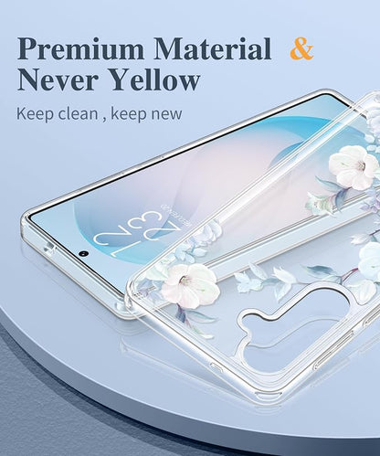 GVIEWIN for Samsung Galaxy S26 Plus Case, Clear Floral Slim Shockproof Protective Women Phone Case, Non-Yellowing, with Screen Protector&Camera Lens Protector for S26 Plus 6.7", Hibiscus